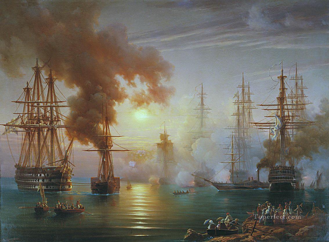 1853 年のシノープの戦い後のロシア黒海艦隊油絵